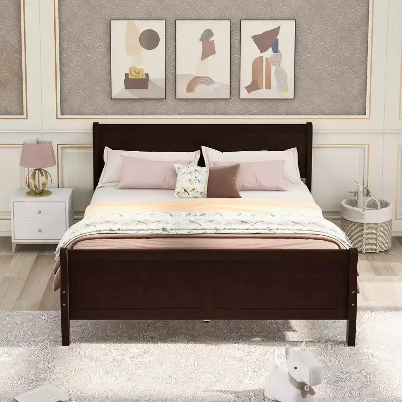 FAMYYT Full Size Wood Platform Bed With Headboard, Easy Assembly, Espresso