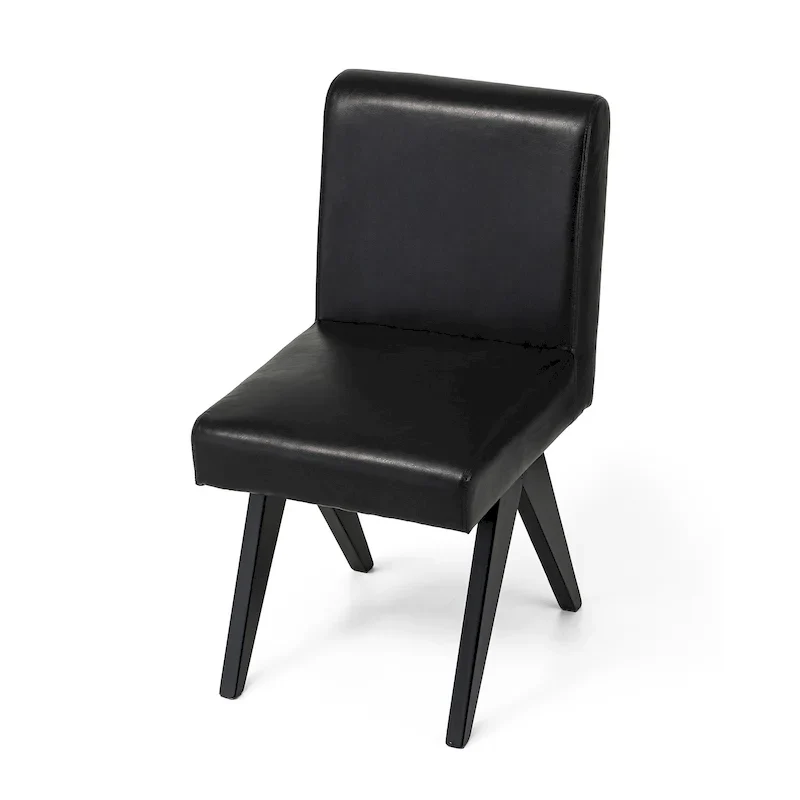 Faux Leather Upholstered Dining Chairs with V-Shaped Wood Legs