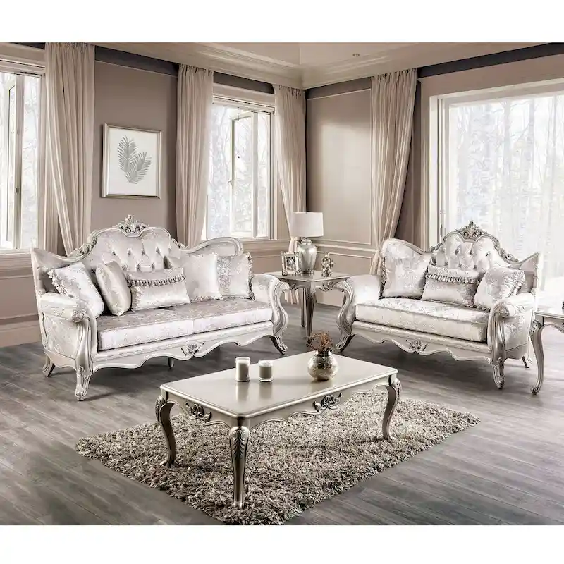 Furniture of America Clarissa Traditional Sofa Set with Button Tufted Back and Accent Pillow