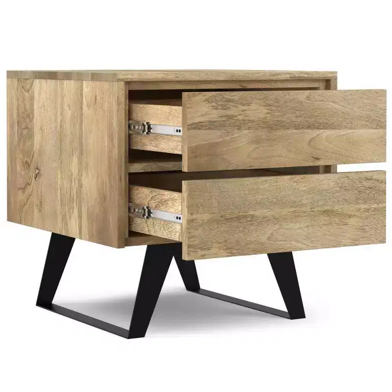 WyndenHall Mitchell Side Table Natural: Mango Wood, Modern Industrial Design, Metal Hardware, Storage Drawer