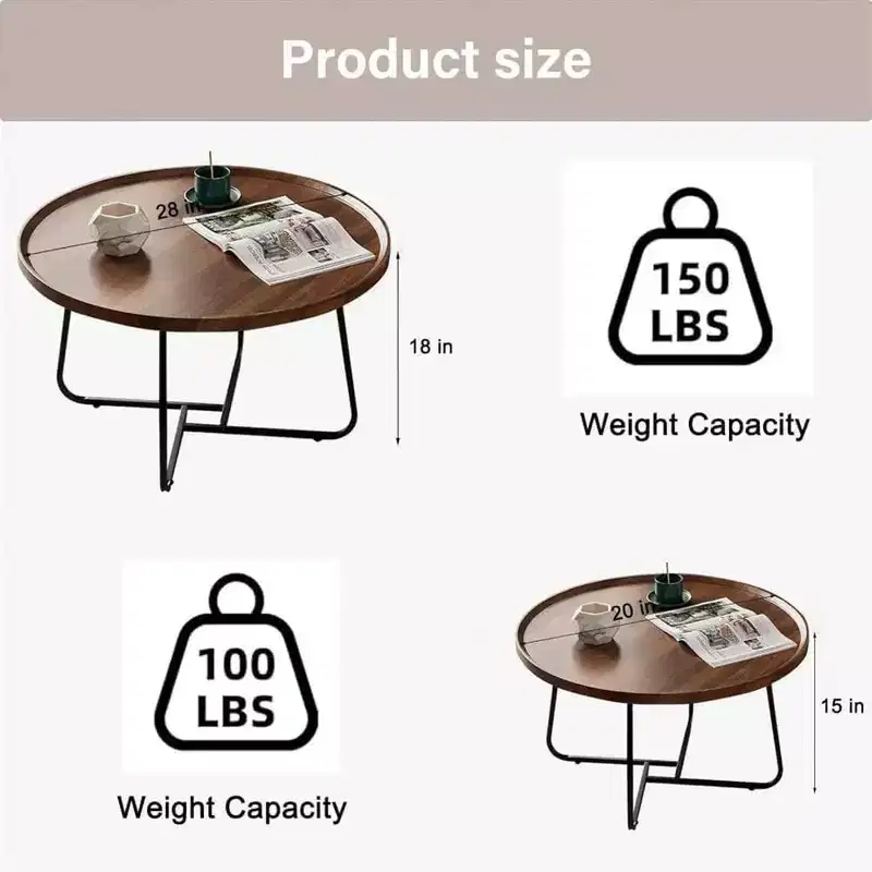 Small Nesting Coffee Table Set of 2 Round Coffee Table Mid Century Modern Centre Table, Circle Coffee Tables for Living Room, Bedroom Office