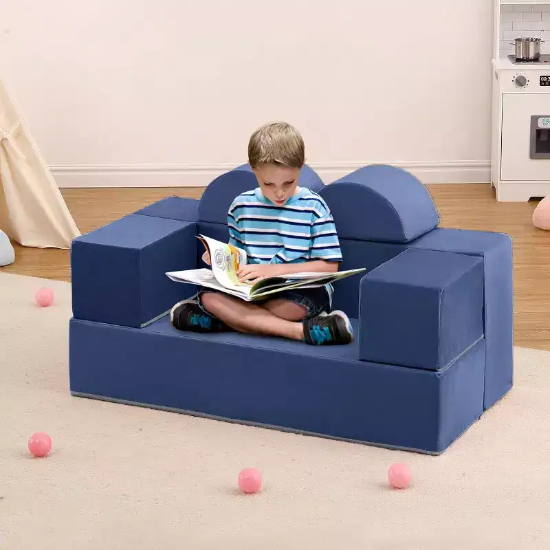 Acekool Kids Modular Play Couch, 6-Piece Foam Toddler Sofa with Removable Microvelvet Cover, Reading Pockets