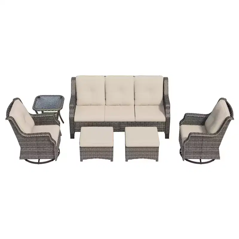 UPTIOT 6-Pieces Wicker Outdoor Patio Furniture Set Rattan Chair Wicker Set