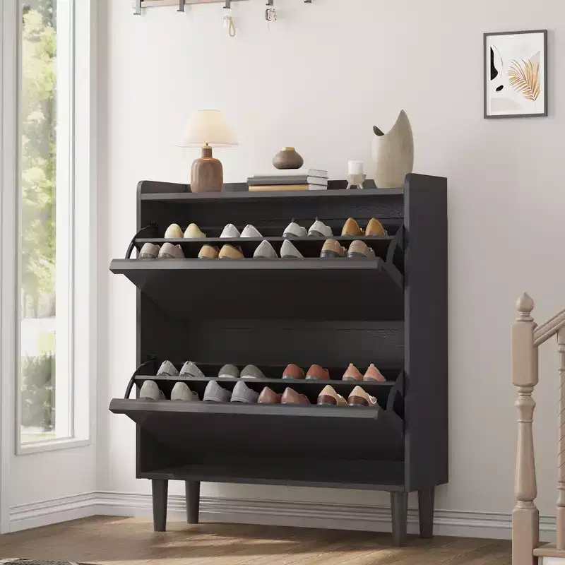 2-Drawer Wooden Shoe Cabinet with Adjustable Shelf - Hidden Entryway & Hallway Storage Organizer for Living Room Space-Saving Solution