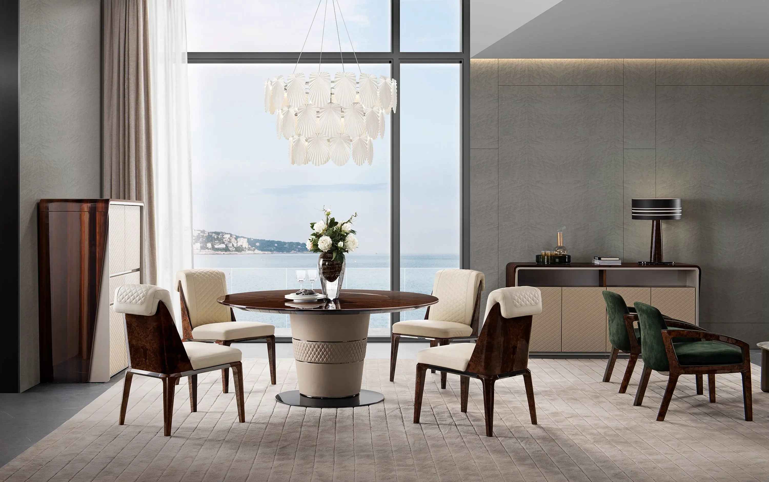 Round Luxury Wood Top Dining Table for 4 Seats