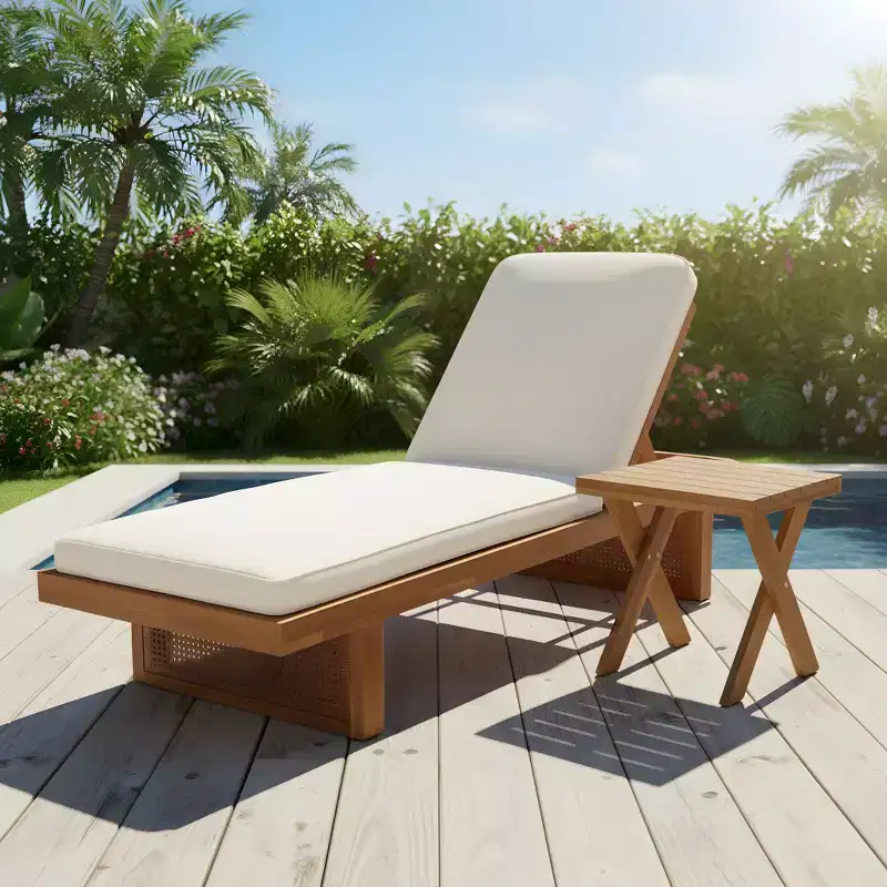 Christopher Knight Home Sandrine Patio 2 Piece Acacia Wood Rattan Lounge Set with Cushion and Slatted Table