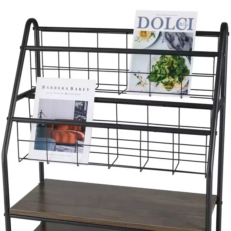 2-Tier Metal Frame Freestanding Bookshelf & Magazine Rack for Small Spaces