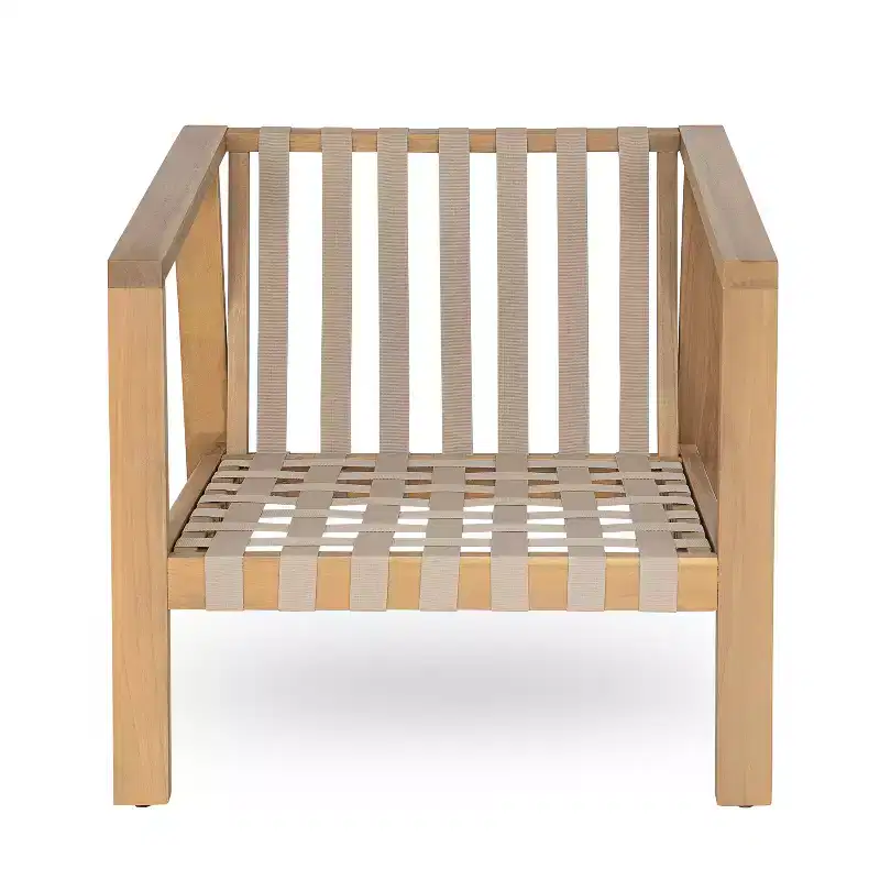 Christopher Knight Home Fraser Patio Slat Design Acacia Wood Club Chair with Cushion, Beige/Light Teak