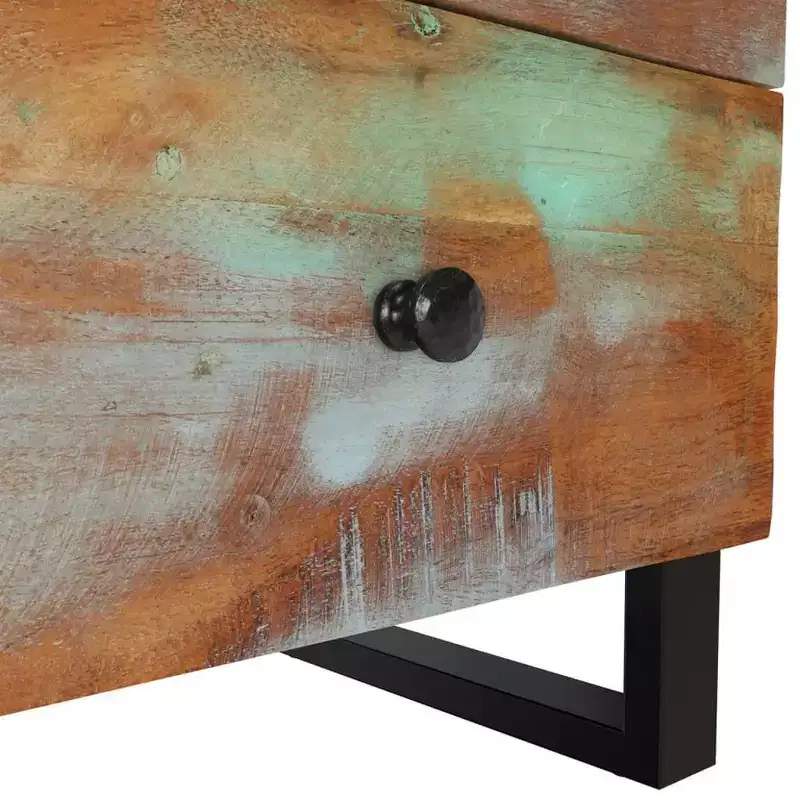 Industrial Bedside Cabinet with Reclaimed Wood & Iron Legs, Multicolour