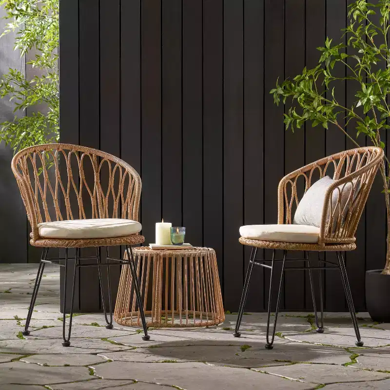Christopher Knight Home Tavon Outdoor Wicker 3 Piece Chat Set with Cushions, Light Brown/Beige