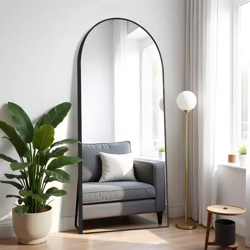 PexFix 71 in. H x 31 in. W Arch Metal Full Length Mirror Floor Mirror in Black