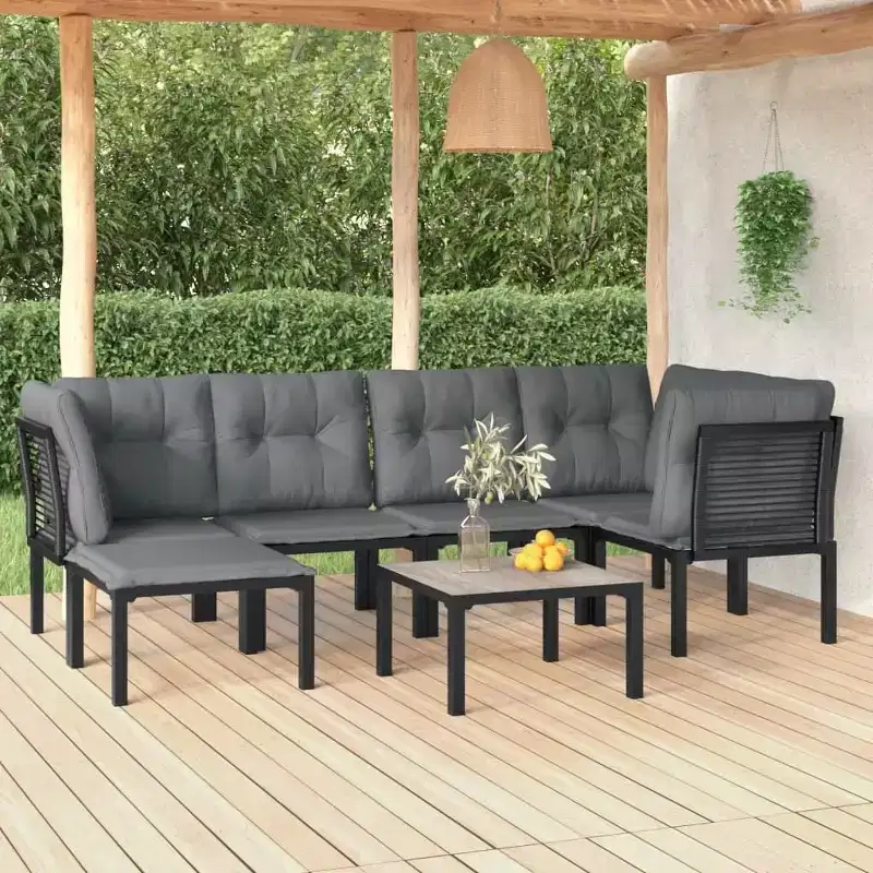 vidaXL 7 Piece Patio Lounge Set Black and Gray Poly Rattan