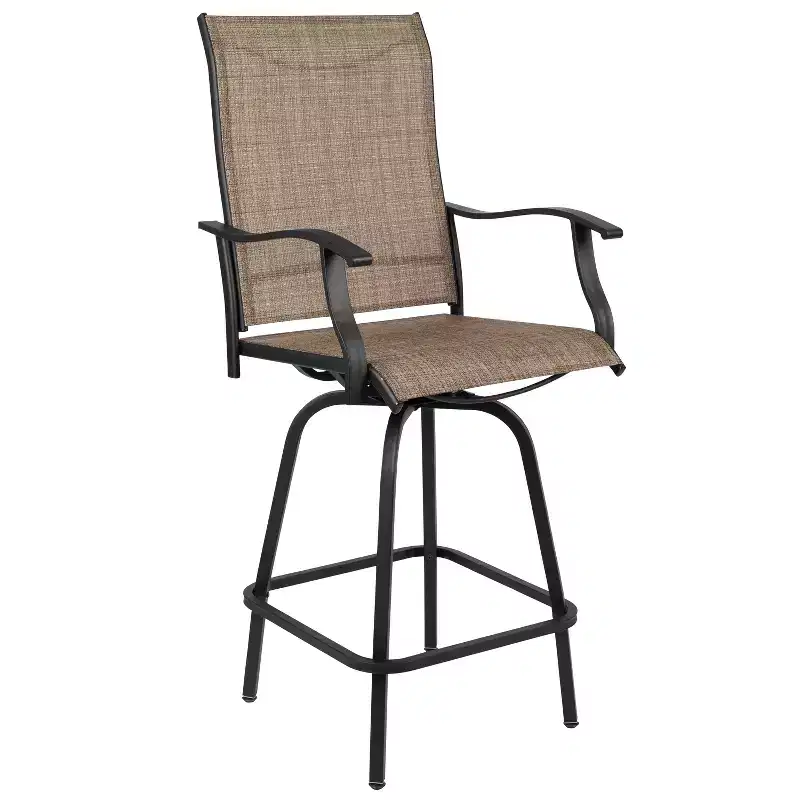 Flash Furniture Valerie Patio Bar Height Stools Set of 2, All-Weather Textilene Swivel Patio Stools and Deck Chairs with High Back & Armrests