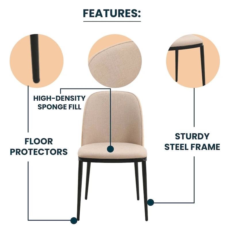 Dining Chair with Upholstered Seat Side Chair with MDF Wood Frame in Steel Set of 4