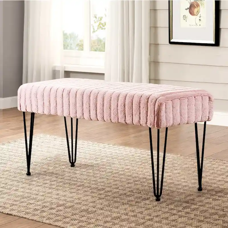 Faux Fur Ottoman Bench, Striped, 1-Person