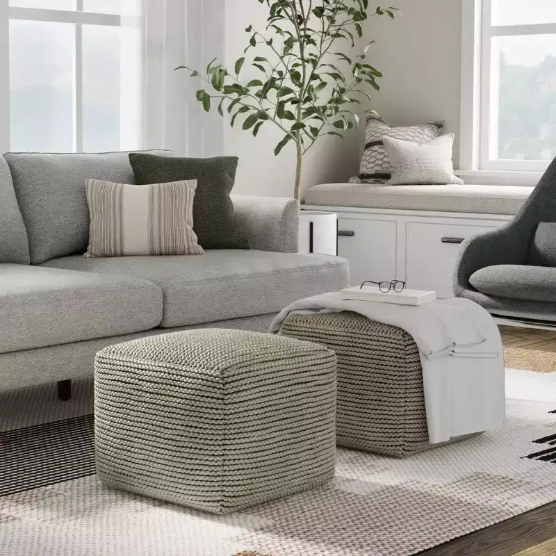 Bayhill Outdoor/Indoor Pouf Cream - WyndenHall