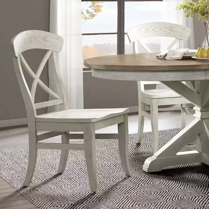 Roundhill Furniture Harola Cross-back Dining Side Chairs, Smoky White Finish, Set of 2