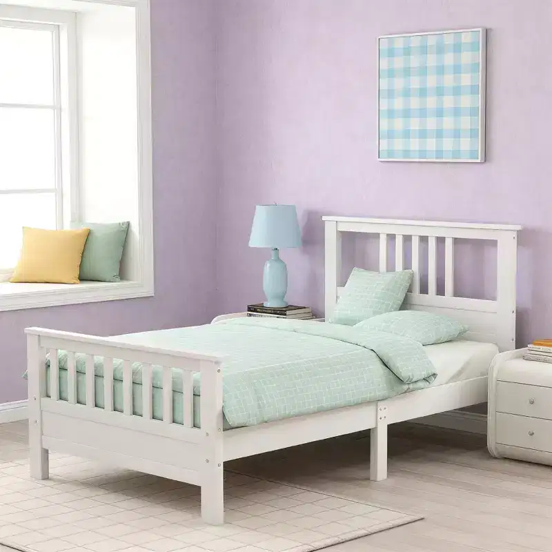 Wood Platform Bed with Headboard and Footboard, White
