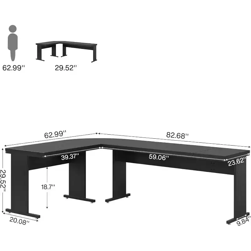 Lantine 83-Inch Large L Shaped Desk, Reversible Executive Office Desk, Modern Corner Computer Table Business Workstation for Home Office, Black