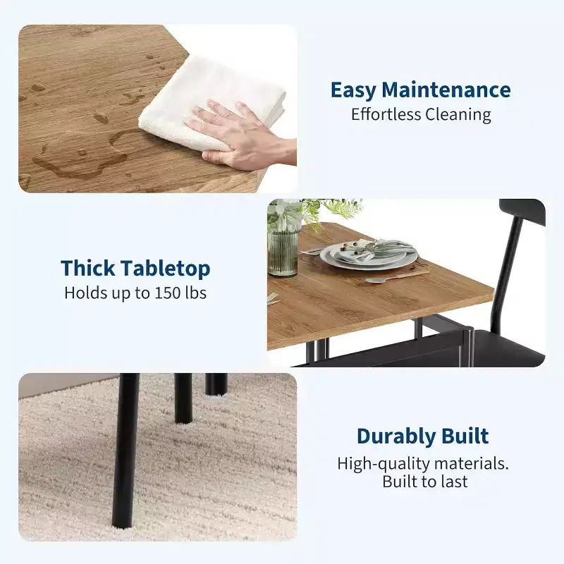 3-Piece Dining Set with Table & 2 Padded Chairs, Wooden Frame, Space-Saving Design, Easy-Clean Surface, Black