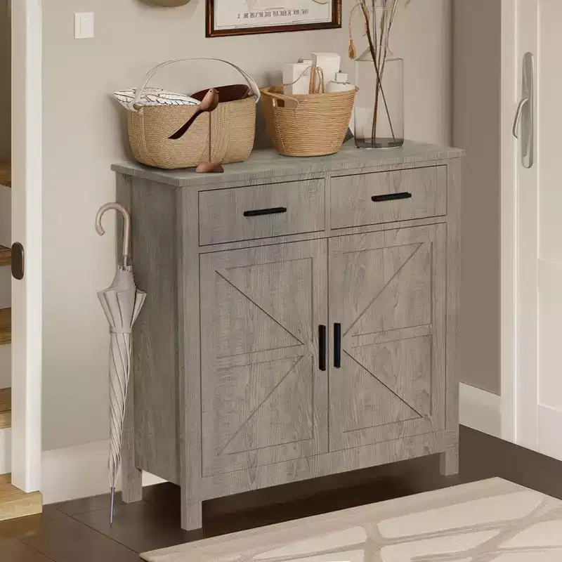 Okak Farmhouse Sideboard Cabinet, Buffet Cabinet with 2 Doors and 2 Drawers, Storage Cabinet for Living Room, Dining Room, Kitchen