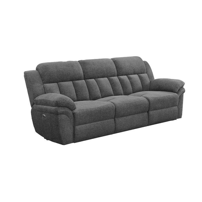 99 Inch Dual Power Recliner Sofa, Cushioned Tufted Seats, Gray Finish