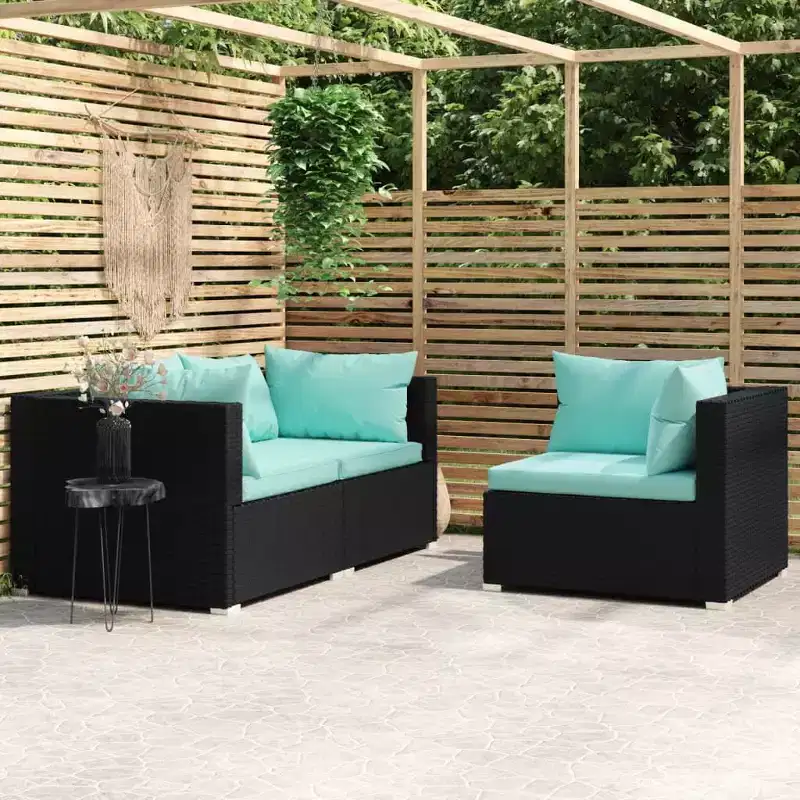 vidaXL Patio Furniture Set 3 Piece Sectional Sofa with Cushions PE Rattan
