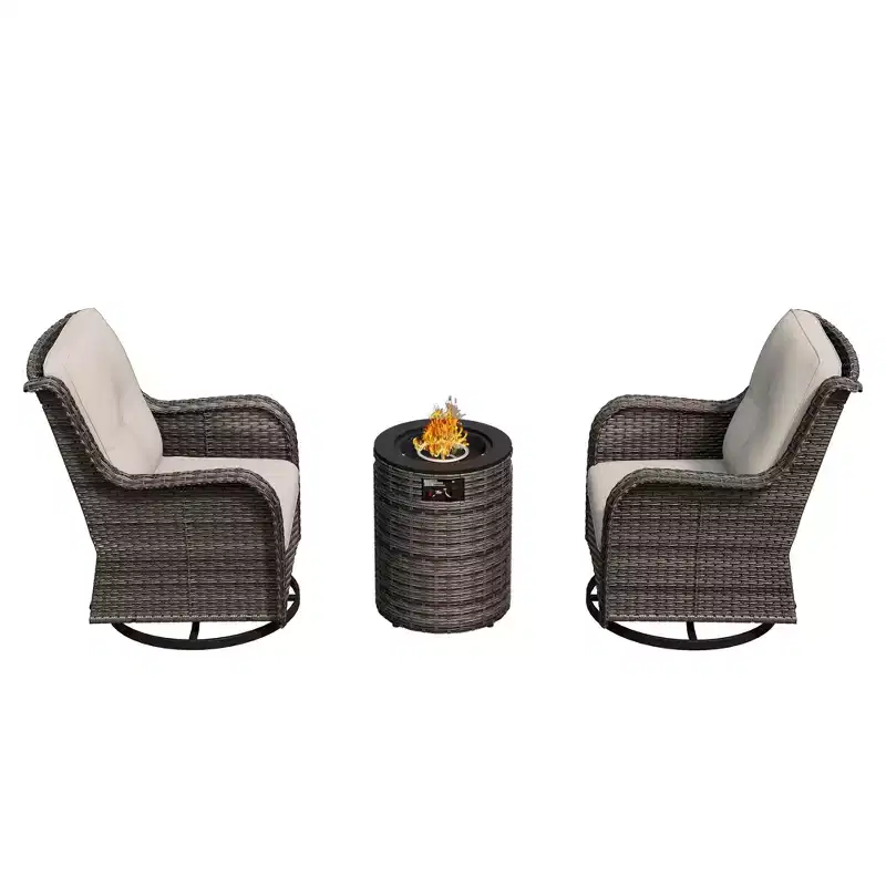 UPTIOT 3-Piece Wicker Outdoor Seating Group with Fire Pit