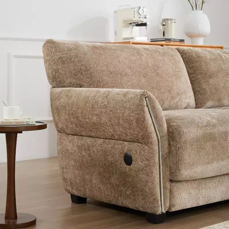 L-Shaped Sectional Sofa Set with Ottoman, 3-Seat Chenille Couch with Extra-Wide Seat and USB, 110
