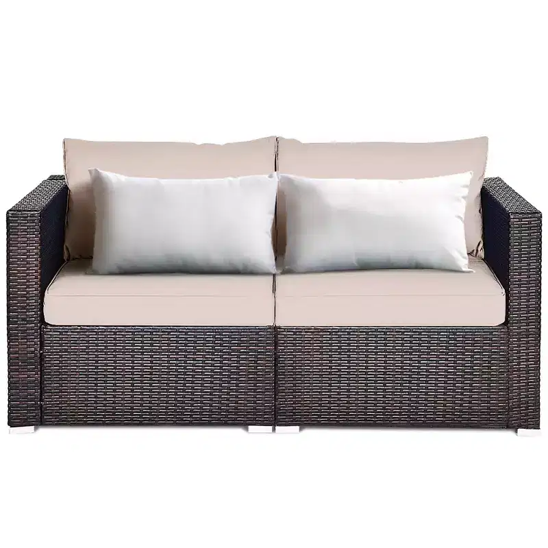 Costway 2PCS Patio Rattan Corner Sofa Sectional Furniture Cushion