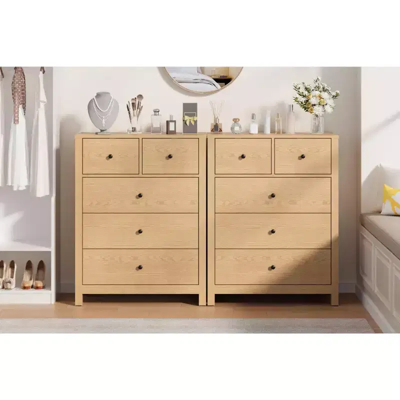 5-Drawer Tall Wooden Dresser for Bedroom, Modern Double Chest of Drawers with Deep Drawers & Metal Knobs for Kids Bedroom, Entryway & Hallway