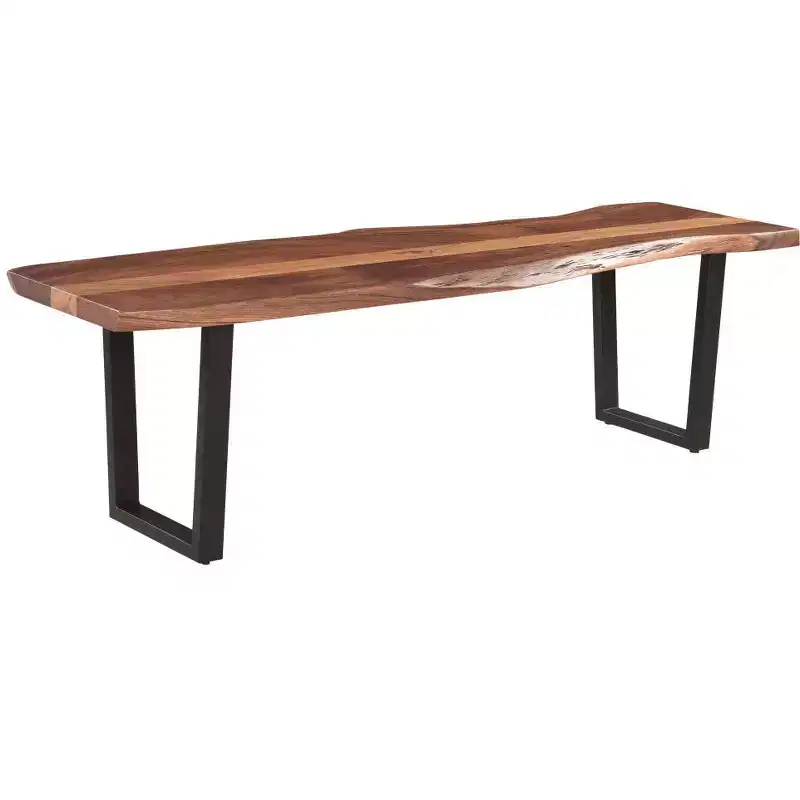 66 Brown And Black Solid Wood Dining bench