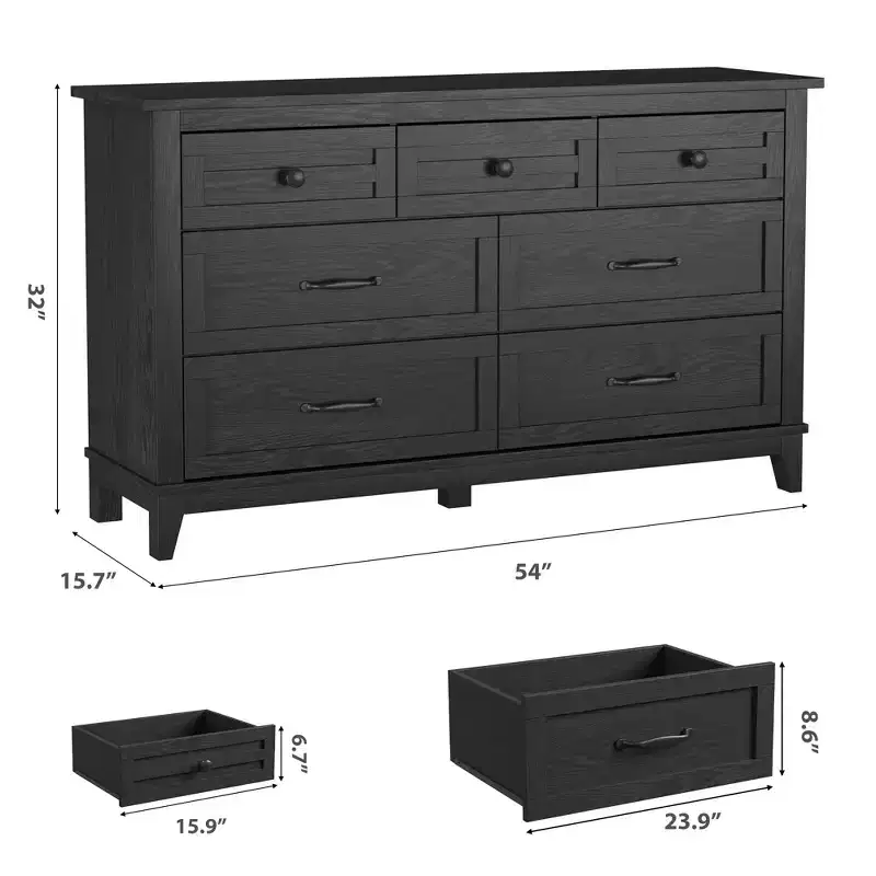 GustoWave 54 7-Drawer Dresser with Anti-Tip Safety Feature - Modern Storage Chest for Bedroom or Living Room