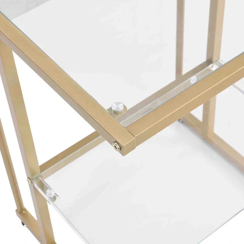 2-Tier End Table with Tempered Glass Shelves & Geometric Metal Frame