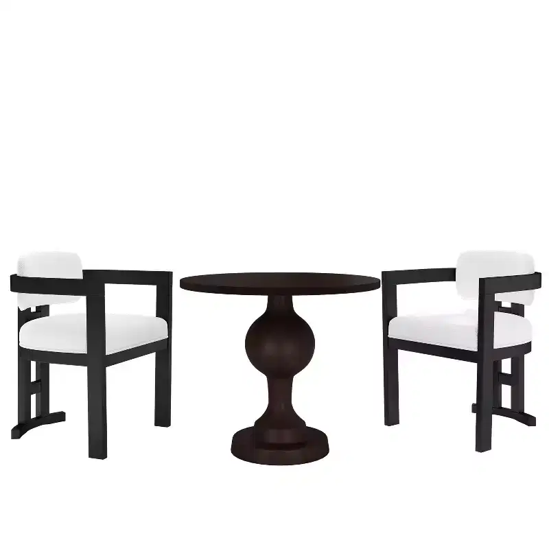 3-Piece Round Dining Set Birch Wood Chairs & Aluminum Pedestal Table Seats 2