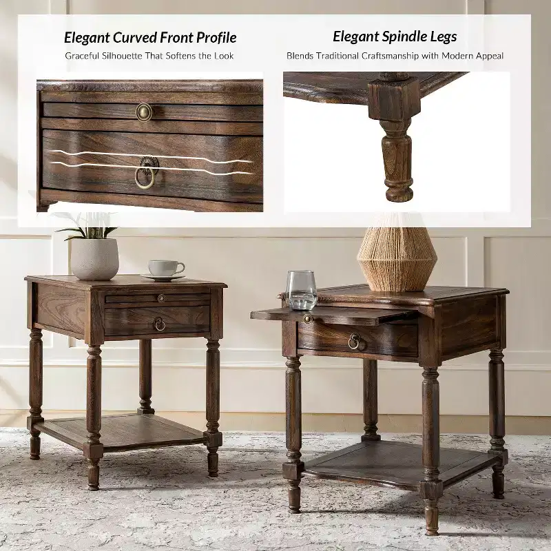 Alex 26 Tall 1 Drawer End Table Set of 2 with Built-in Charging Station|HULALA HOME