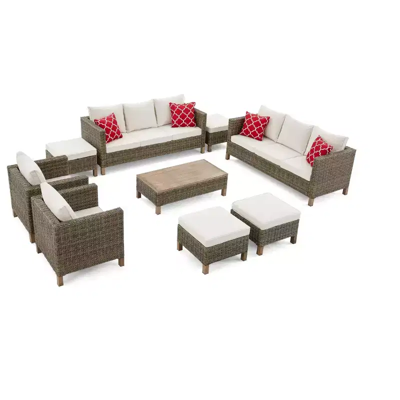 9 Piece Patio Conversation Sets with Cushions and Coffee Table