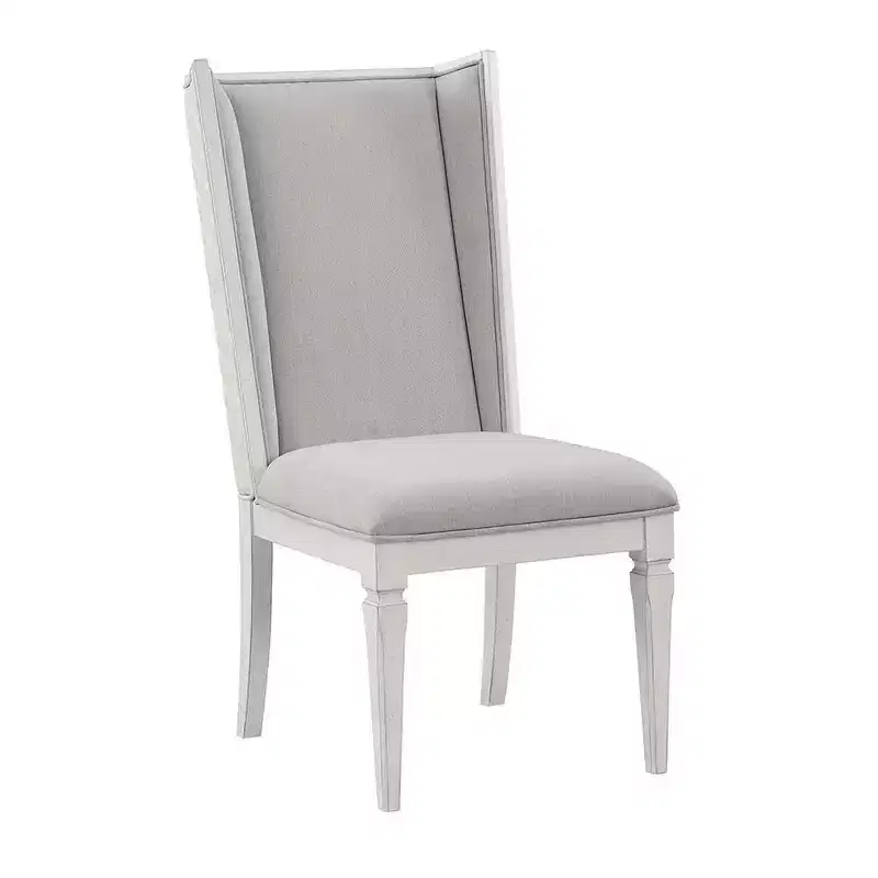 22.25-Inch Dining Chair — Light Gray Linen Fabric and Distressed White Finish