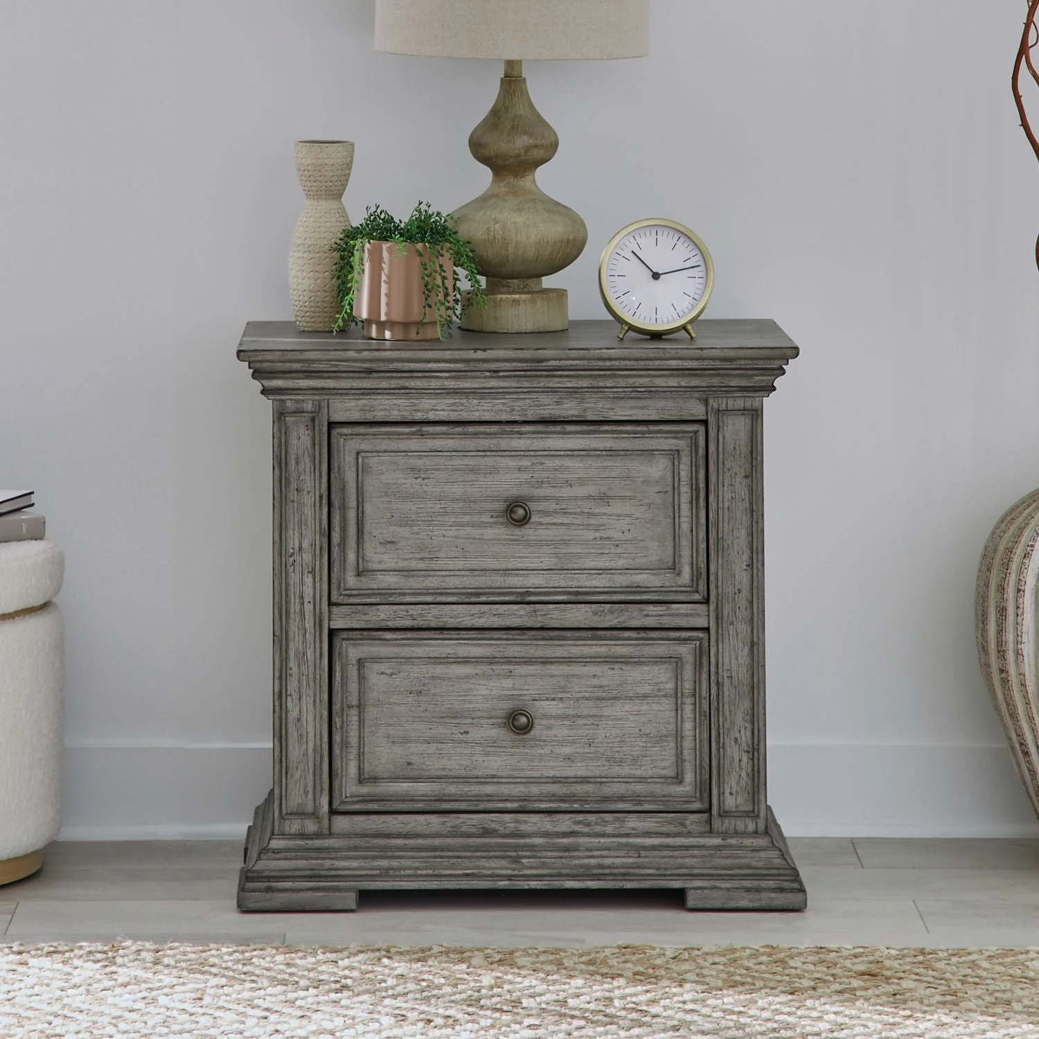 2 Drawer Night Stand w/ Charging Station — 0 lb - 2 Drawer Night Stand With Charging Station - Graystone 30