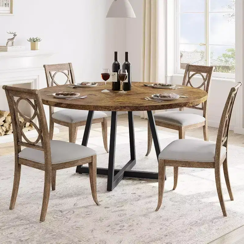 Round Dining Table, Industrial Style with Metal Base