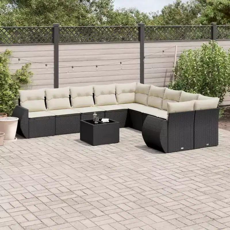 vidaXL 11 Piece Patio Sofa Set with Cushions Brown Poly Rattan