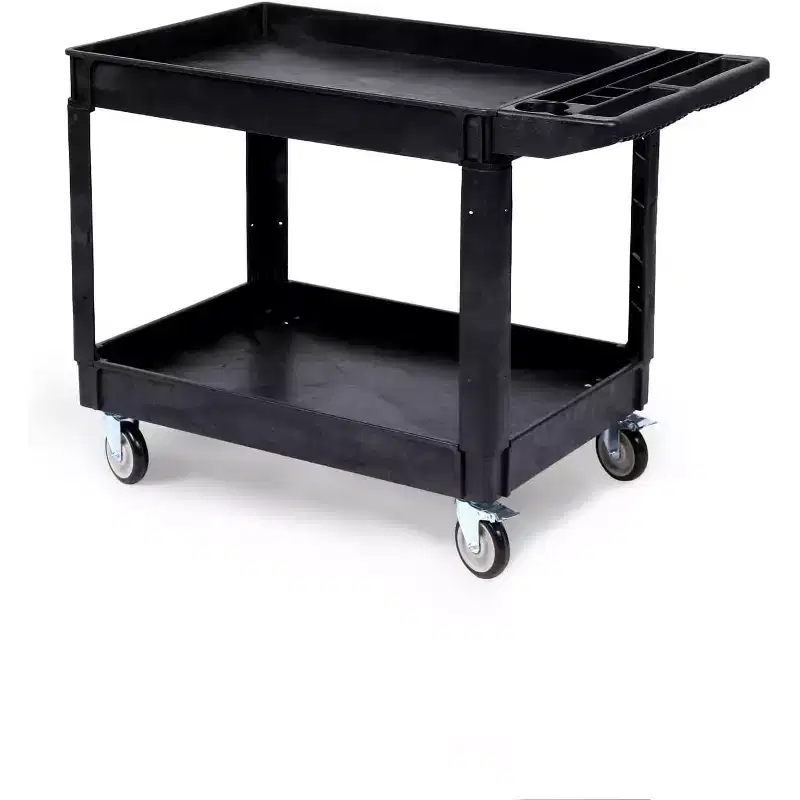 Industrial 2-Shelf Rolling Cart, 550 lbs Capacity Utility Cart with Locking Wheels, Large Plastic Service Cart for Warehouse Garage Workshop Kitchen