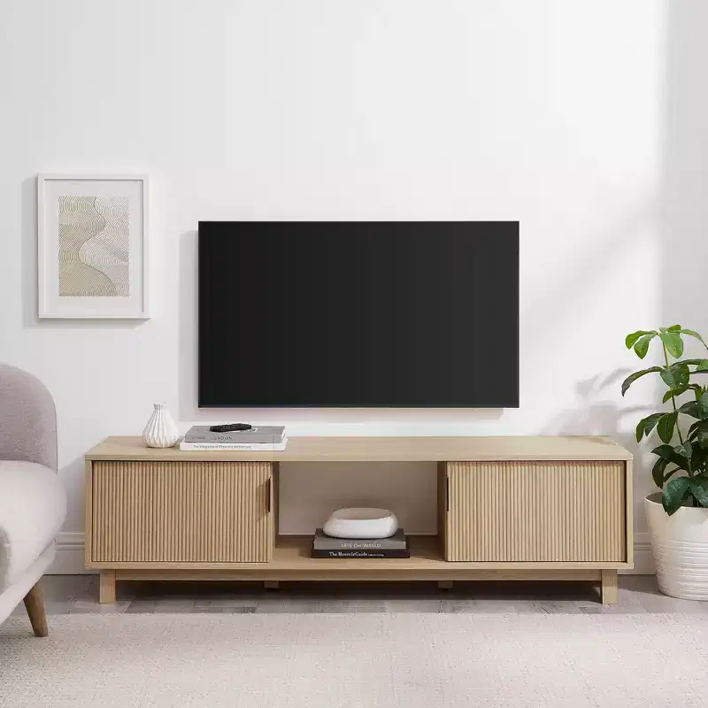 2-Door TV Stand with Reeded Front and Open Storage