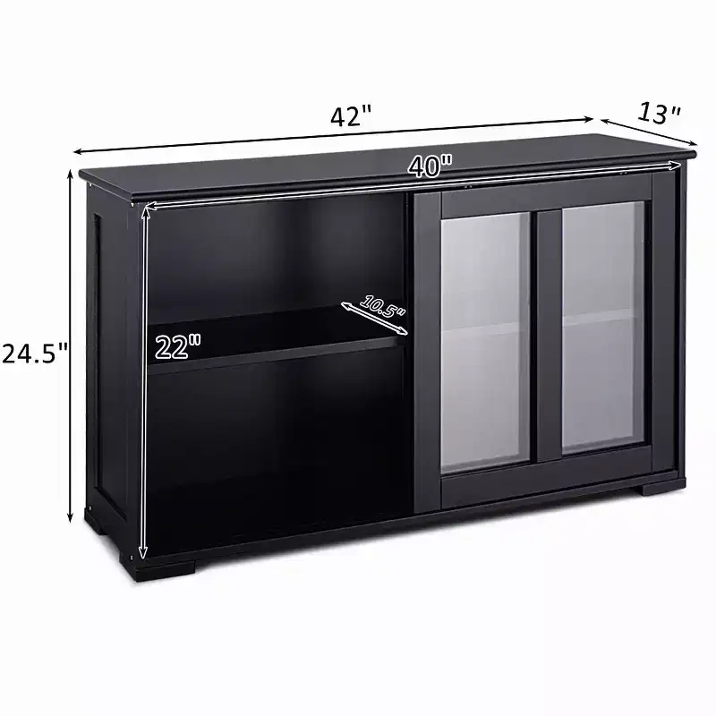 Kitchen Storage Cabinet Sideboard Buffet Cupboard w/ Sliding Door, 2 Sliding Glass Doors, Height-Adjustable Shelf, Stackable, MDF