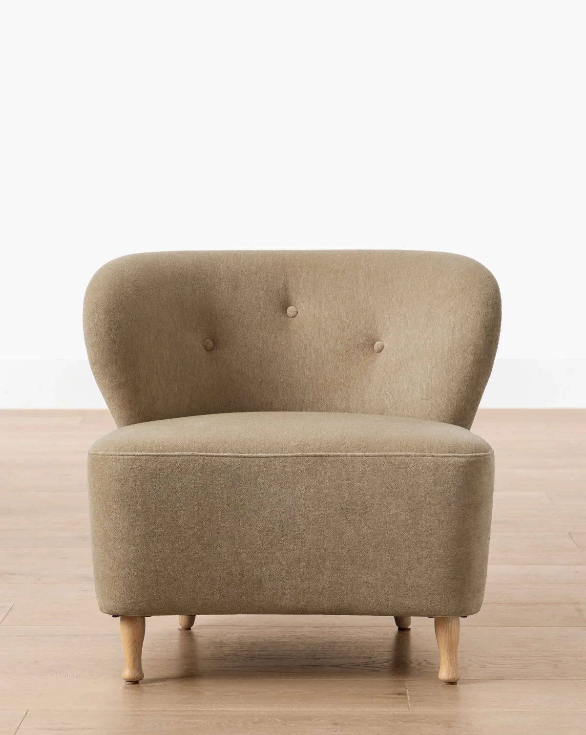 Traditional Upholstered Slipper Chair with Tufted Rounded Back & Red Oak Legs for Living Room