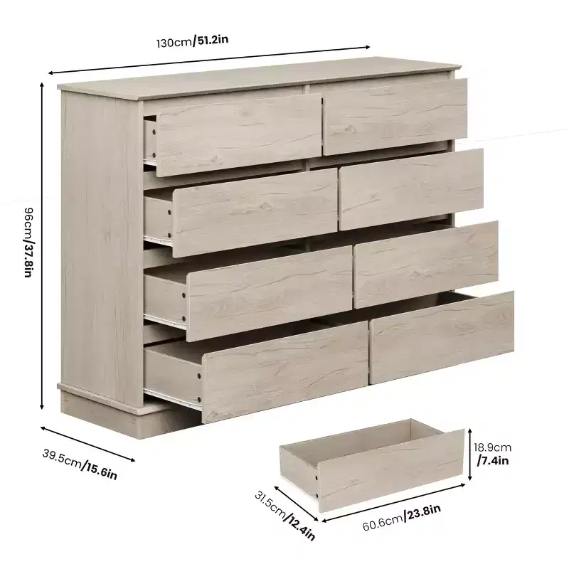 8 Drawer Dressers for Bedroom, Chest of Drawers with Deep Drawers, Large Double Dresser for Closet with Wide Top, Horizontal Wooden Dresser