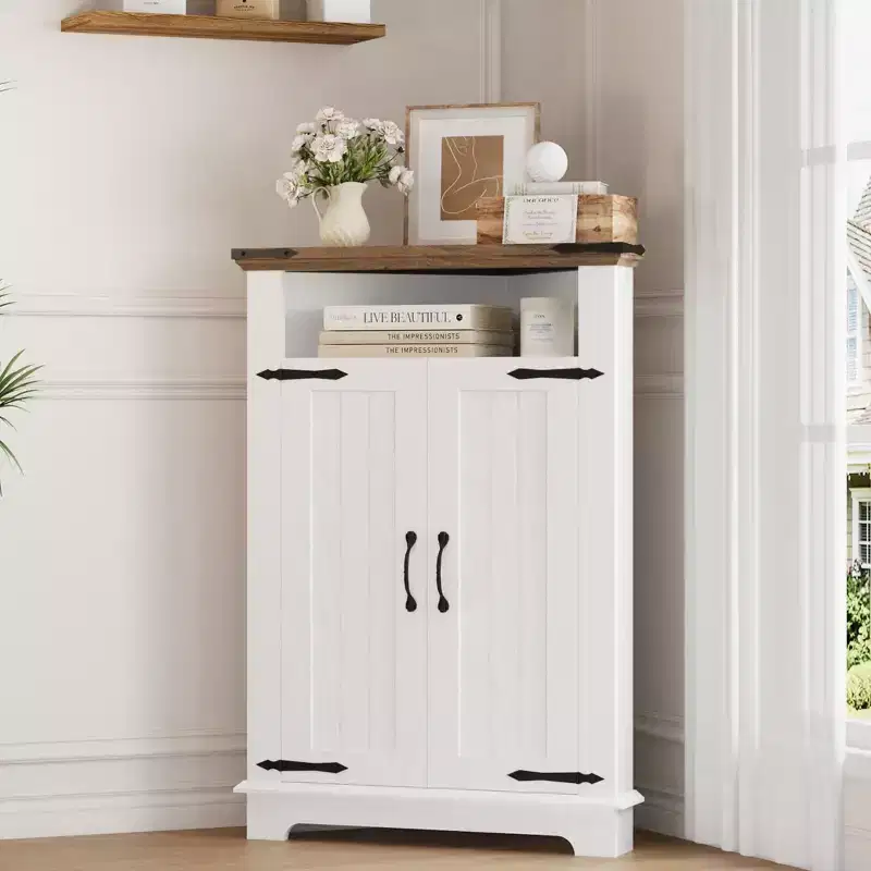 Coolmee Small Corner Bathroom Cabinet with Doors, Corner Cabinet for Bathroom, Kitchen, Living Room, White