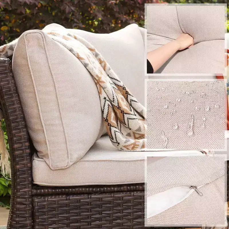 Captiva Designs 8pc Outdoor Wicker Rattan with Fire Pit and Ottoman Beige