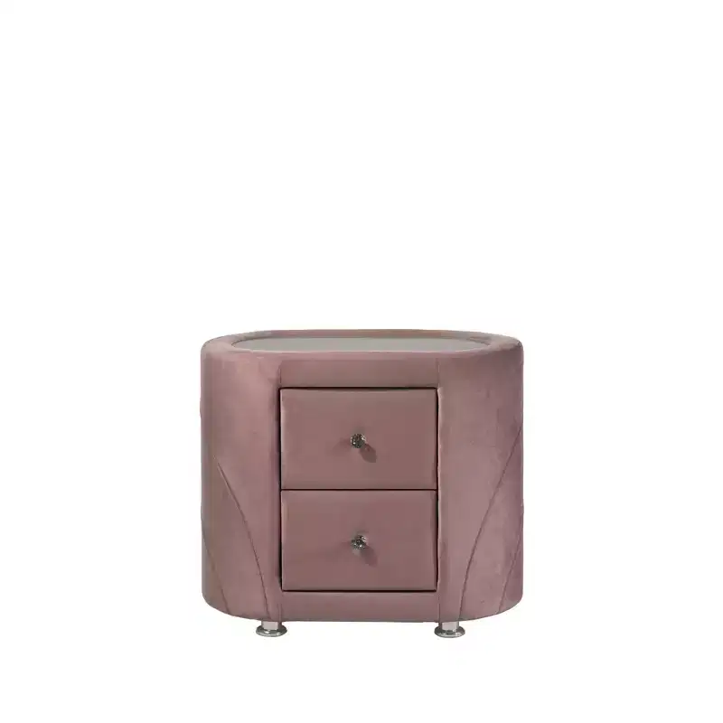 29 Salonia Nightstand Pink Velvet - Acme Furniture: Wood Composite, No Assembly, Meets Safety Standards