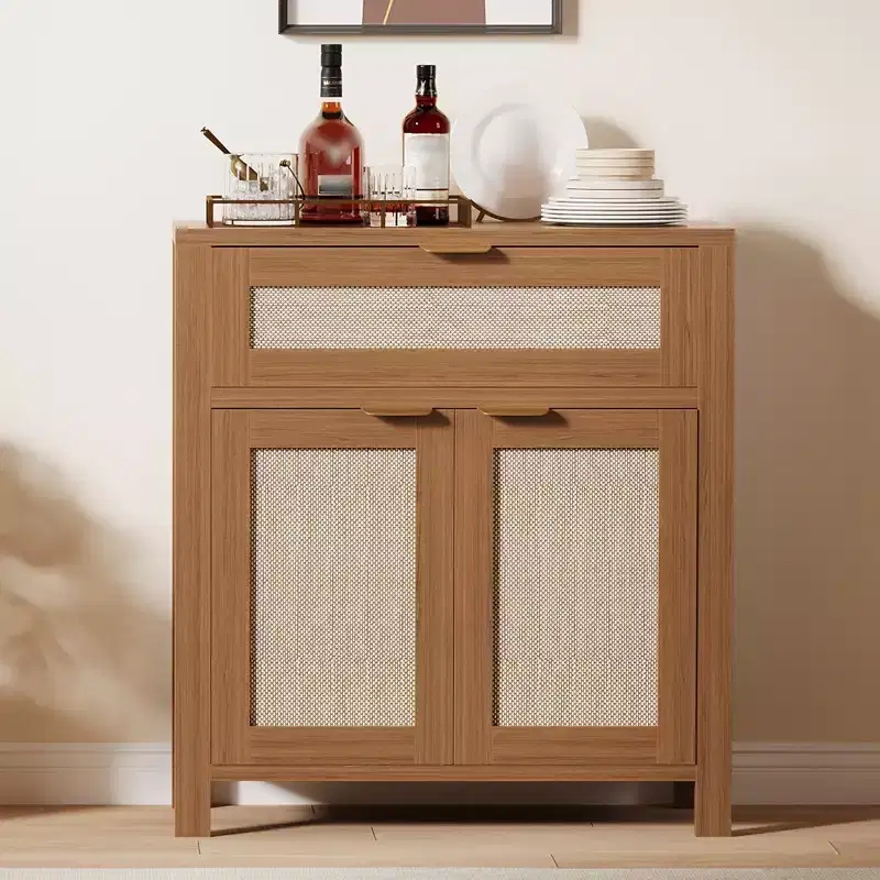 Sideboard Buffet Cabinet with Storage, Rattan Cabinet with Drawer and Door Accent with Adjustable Shelves Bar Console Table for Living Room Kitchen